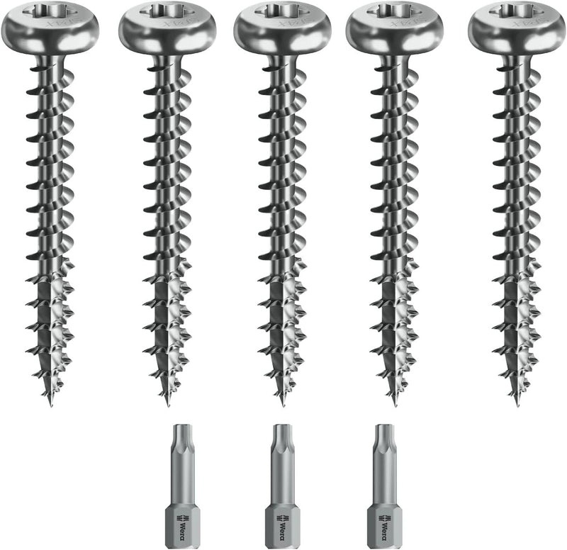 Spax Holzschrauben-SET Vollgewinde + Torx Bit | 5 Grössen: 3,5x30; 4x40; 4,5x45; 5x60; 6x80 | WIRROX