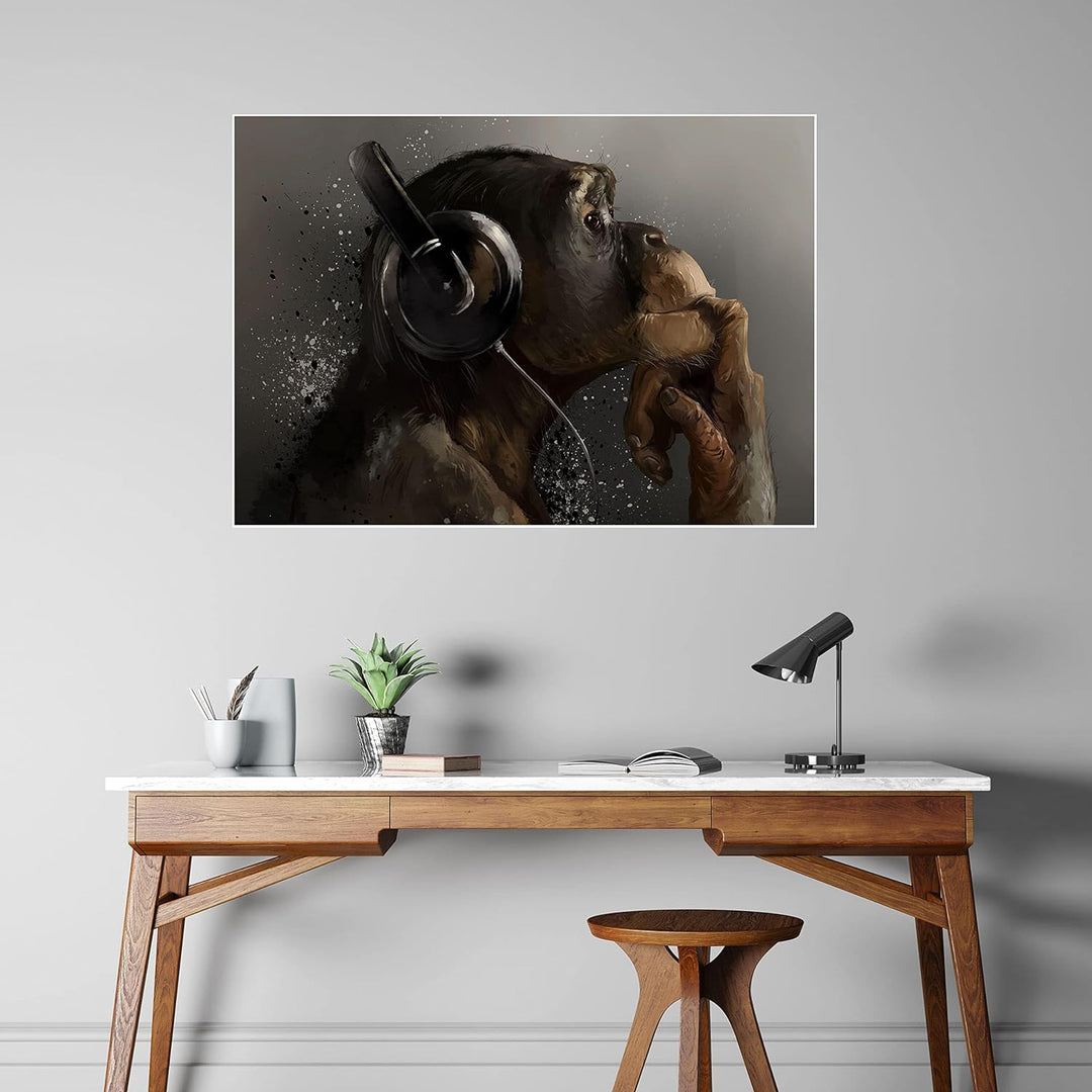 wandmotiv24 Poster als Wanddeko, Grösse Din A1, AFFE mit Kopfhörer, Headset, Musik, Tiere, Affen, Mo