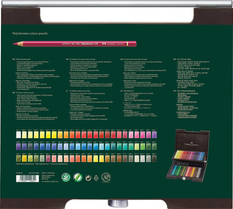 Faber-Castell 110072 - Buntstifte Polychromos, im 72er Holzkoffer Holzkoffer 72-teilig, Holzkoffer 7