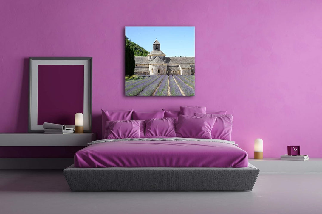 Lavendel Feld in der Toskana Format: 60x60 als Leinwandbild, Motiv fertig gerahmt auf Echtholzrahmen