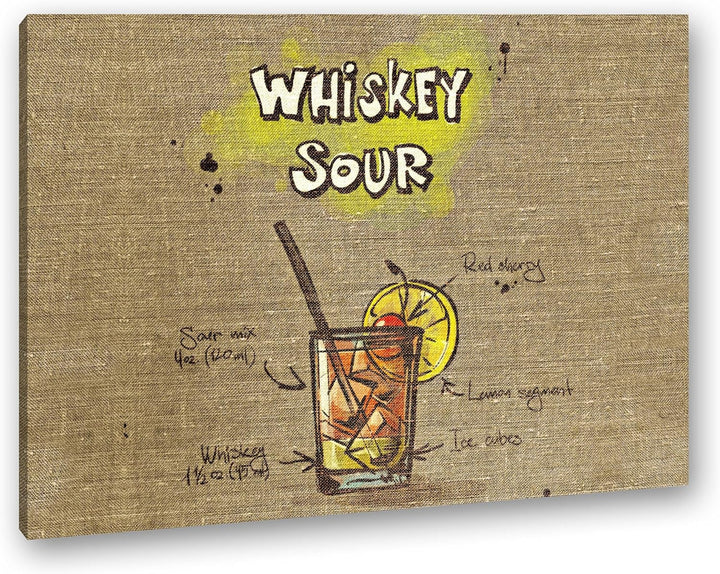 deyoli Rezept für einen Whiskey Sour Format: 80x60 als Leinwandbild, Motiv fertig gerahmt auf Echtho