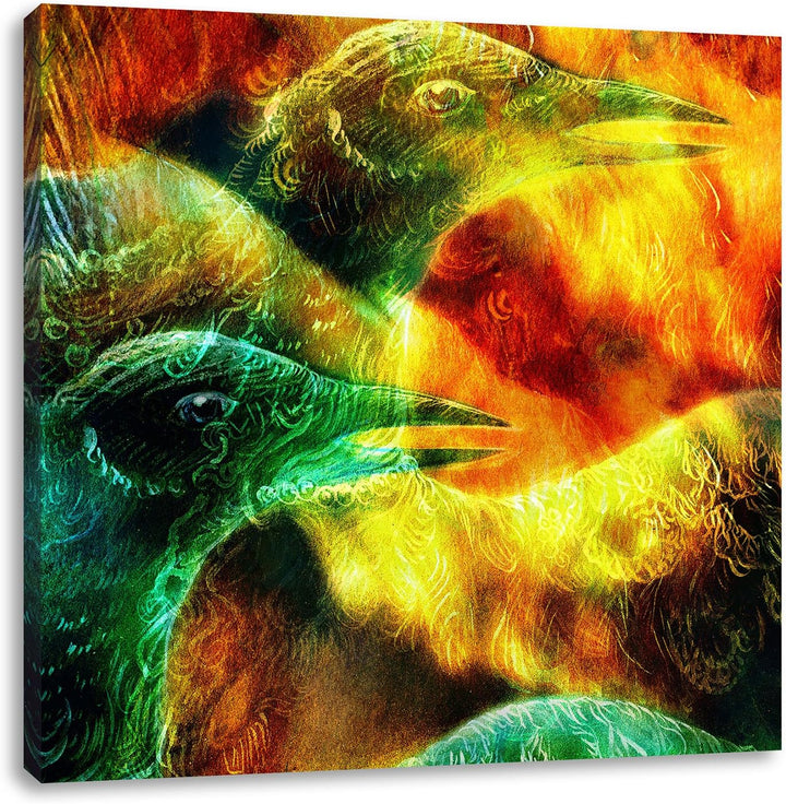 Vogel Phönix Collage, Format: 70x70 auf Leinwand, XXL riesige Bilder fertig gerahmt mit Keilrahmen,