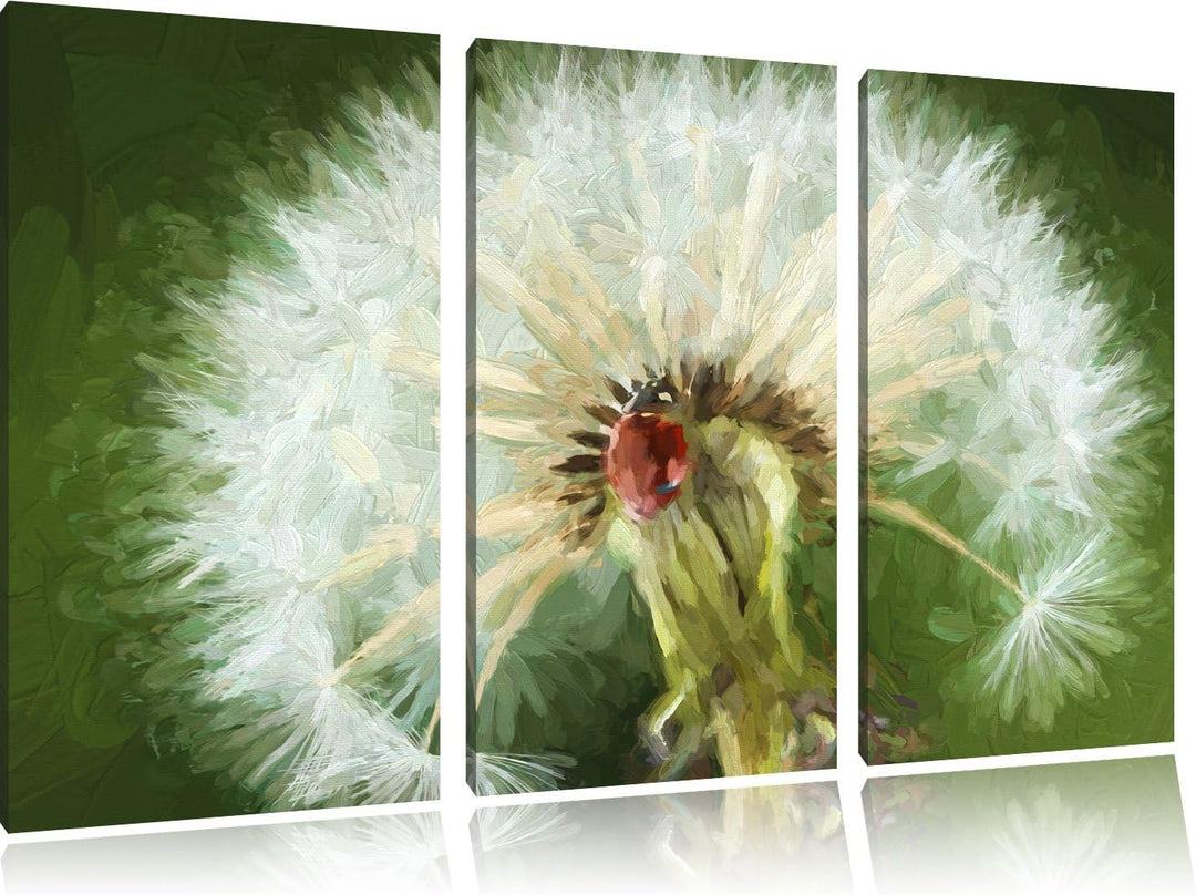 Pixxprint Marienkäfer auf Pusteblume als Leinwandbild/Grösse: 3 Teilig (120x80) cm/Wandbild/Kunstdru