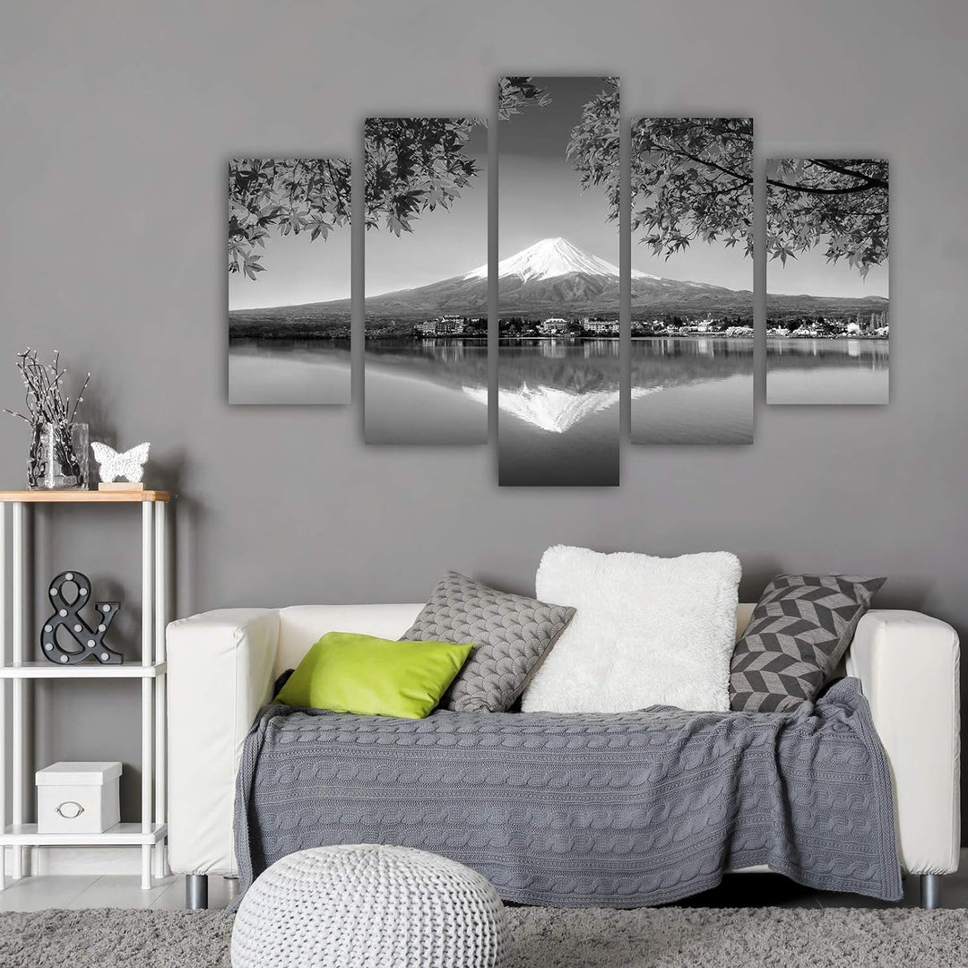 Wandbild Landschaft 200x100 cm Deco Panel 5 Teilig XXL Kunstdruck Berg See grau Deco panel XXL 200x1