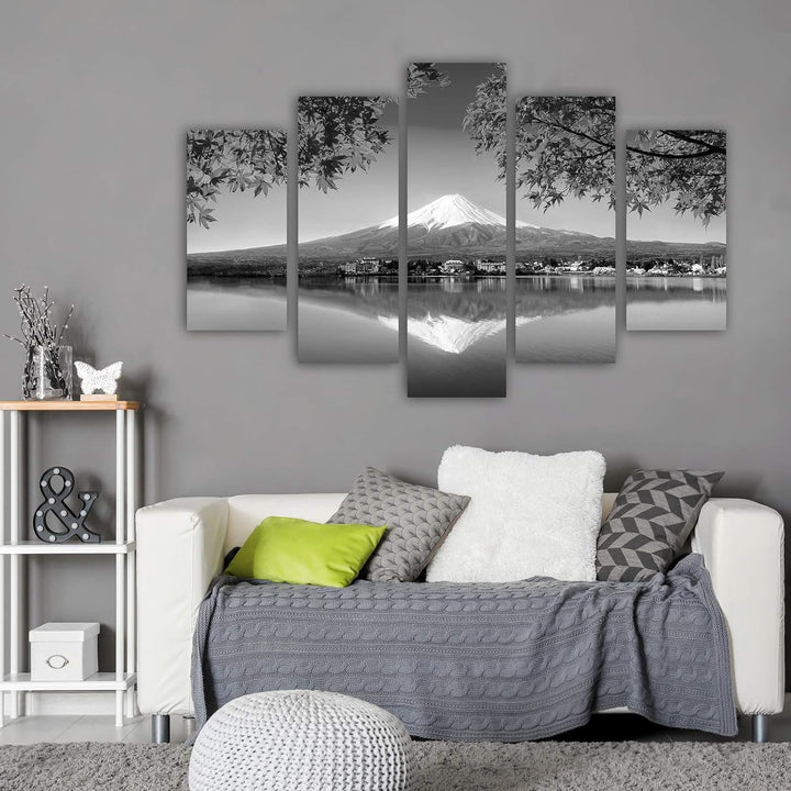 Wandbild Landschaft 200x100 cm Deco Panel 5 Teilig XXL Kunstdruck Berg See grau Deco panel XXL 200x1