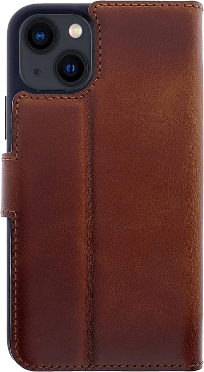 Burkley Leder Handyhülle für iPhone 13 Mini Leder Book Case Handytasche mit Magnetverschluss, 360° S