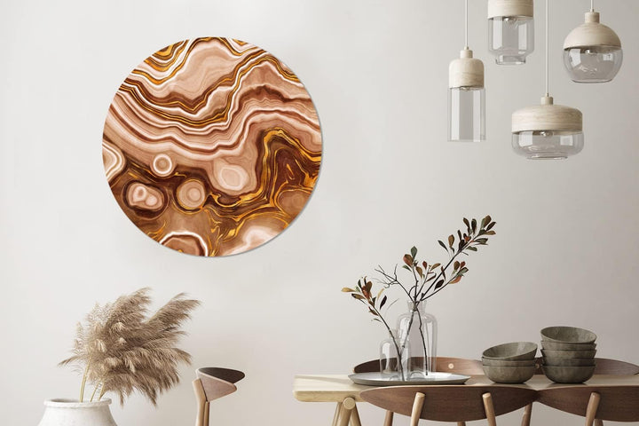 MuchoWow Wandbild Rund Wanddeko Deko Wohnzimmer Bilder 90x90 cm Gold - Achat-Geode - Steine - Braun,