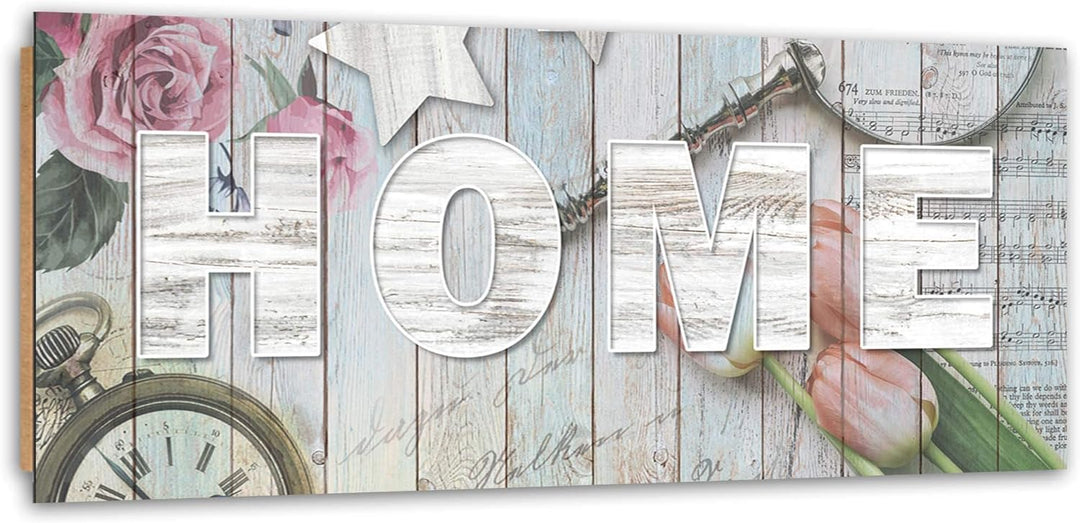 Feeby Dekobild Home 150x60 cm Deko Wand Kunstdruck Wanddekoration Wohnzimmer Wohnung Beige Deko Pane