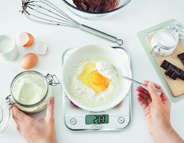 Tefal Optiss Decor Küchenwaage, Kapazität 5 kg, Gramm, Flüssigkeitsfunktion, Tara-Funktion, grosse P