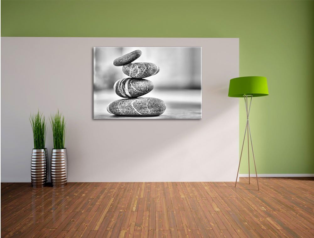 Monocrome, Zen Steinturm , Format: 100x70 auf Leinwand, XXL riesige Bilder fertig gerahmt mit Keilra