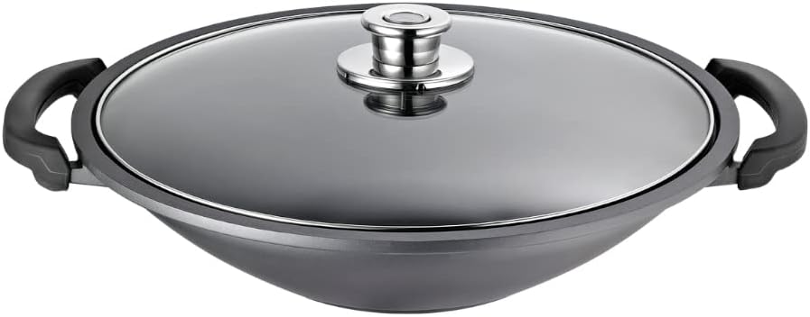 Schulte-Ufer Globus i Wok inkl. Ablagegitter, Aluminiumguss, Schwarz, 36cm