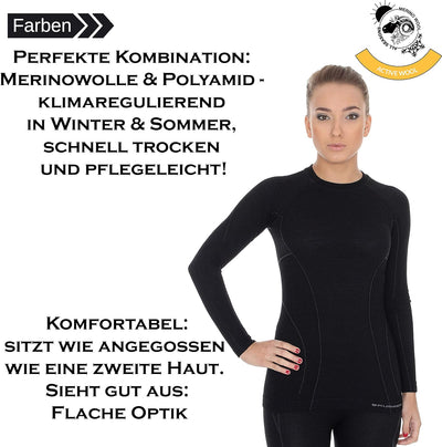 BRUBECK Damen Langarm Funktionsshirt | Atmungsaktiv | Thermo | Sport | Outdoor | Unterhemd | Unterwä