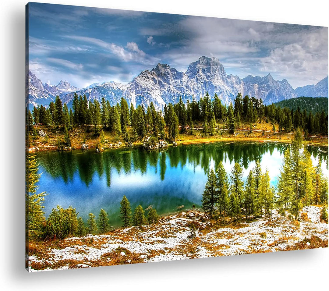 Zauberhafter See in den Bergen Format:75x50 cm als Leinwandbild, Motiv fertig gerahmt auf Echtholzra