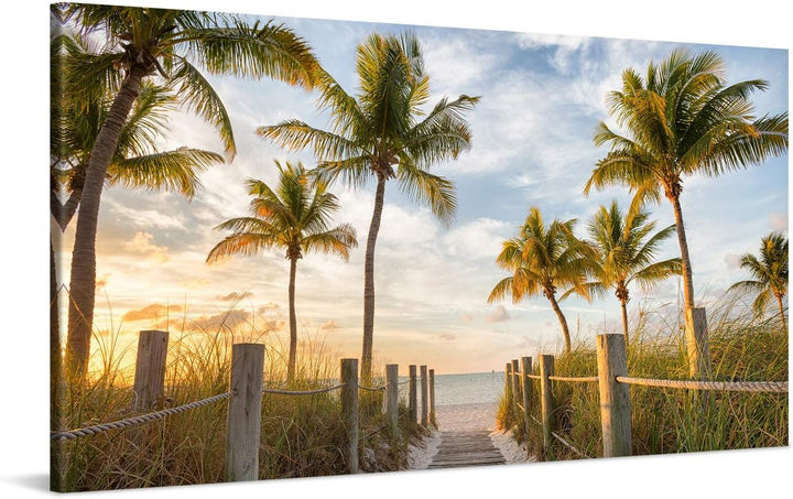 PICANOVA – Bild auf Leinwand Palmenweg zum Meer 100x50cm – Leinwandbild – Premium Leinwanddruck – Wa