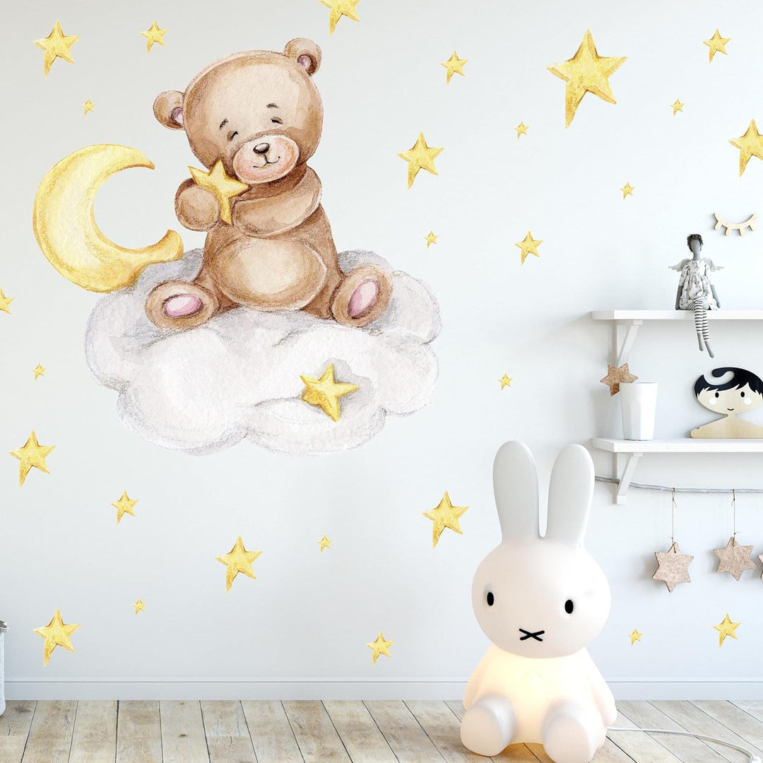 Knuddel Bär auf der Wolke V292 | handgezeichnet | AUFKLEBER Kindergarten | Wandsticker Kinderzimmer