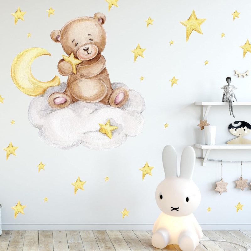 Knuddel Bär auf der Wolke V292 | handgezeichnet | AUFKLEBER Kindergarten | Wandsticker Kinderzimmer