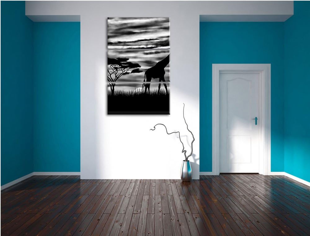 Pixxprint Monocrome, Afrika Giraffen im Sonnenuntergang 3-Teiler Leinwandbild 120x80 Bild auf Leinwa