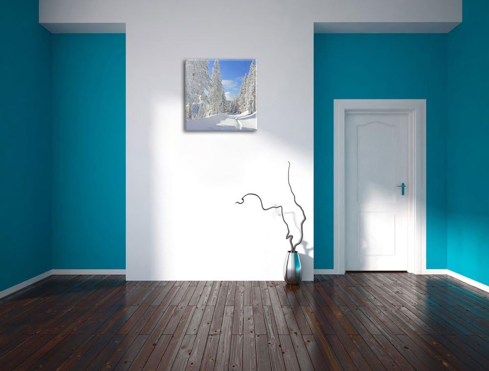 Winterlandschaft Bäume, Format: 70x70 auf Leinwand, XXL riesige Bilder fertig gerahmt mit Keilrahmen