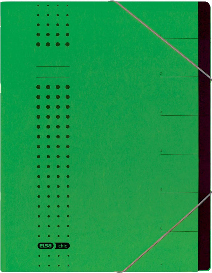 Elba Ordnungsmappe chic A4 aus Karton, 7 Fächer, grün, 5 Stück, grün