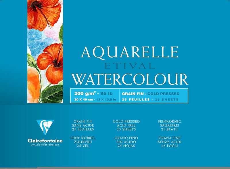 Clairefontaine 96455C Aquarellblock Etival (4-seitig verleimt, 25 Blatt, 200g, für alle Nasstechnike