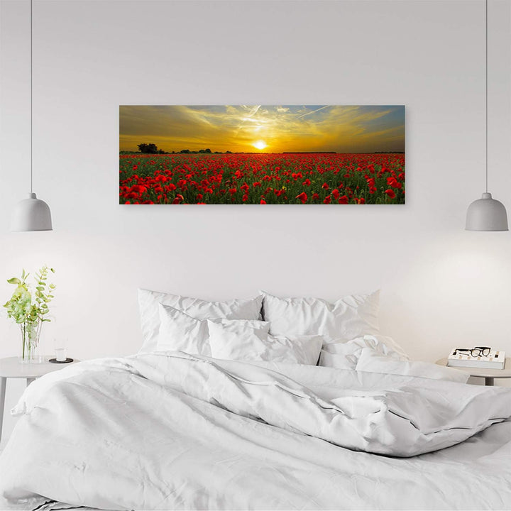 Wanddeko Mohnblumen Kunst modern Bilder Landschaft Rot 140x45 cm Deko Paneel 140x45 cm Rot_B, Deko P