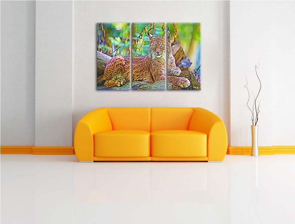 aufmerksamer Luchs NewArt 3-Teiler Leinwandbild 120x80 Bild auf Leinwand, XXL riesige Bilder fertig