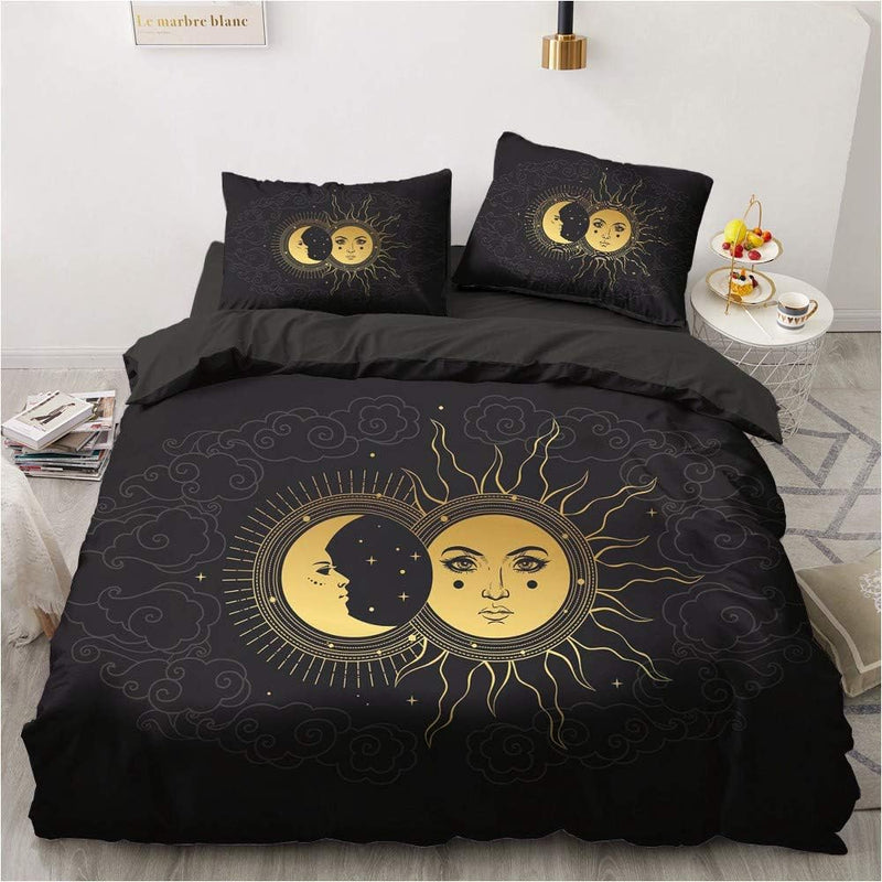 Luowei Boho Bettwäsche 135x200 Sonne und Mond Muster Bettwäsche Set Weiche Mikrofaser Bohemian Manda