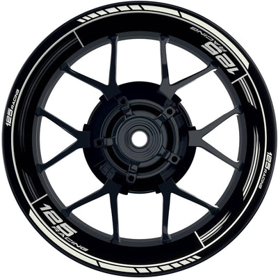 One-Wheel, Premium Felgenaufkleber passend für KTM Duke 125| Motiv: 125 Racing Scratched, Felgenrand