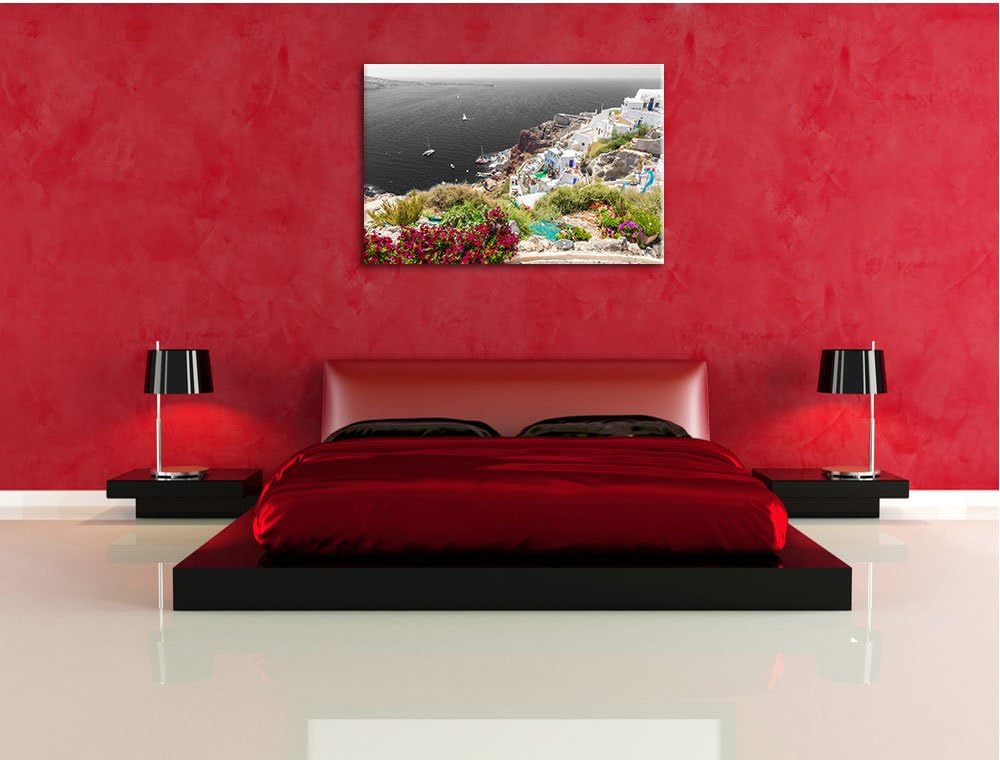 Pixxprint Griechische Küste als Leinwandbild/Grösse: 100x70 cm/Wandbild/Kunstdruck/fertig bespannt,