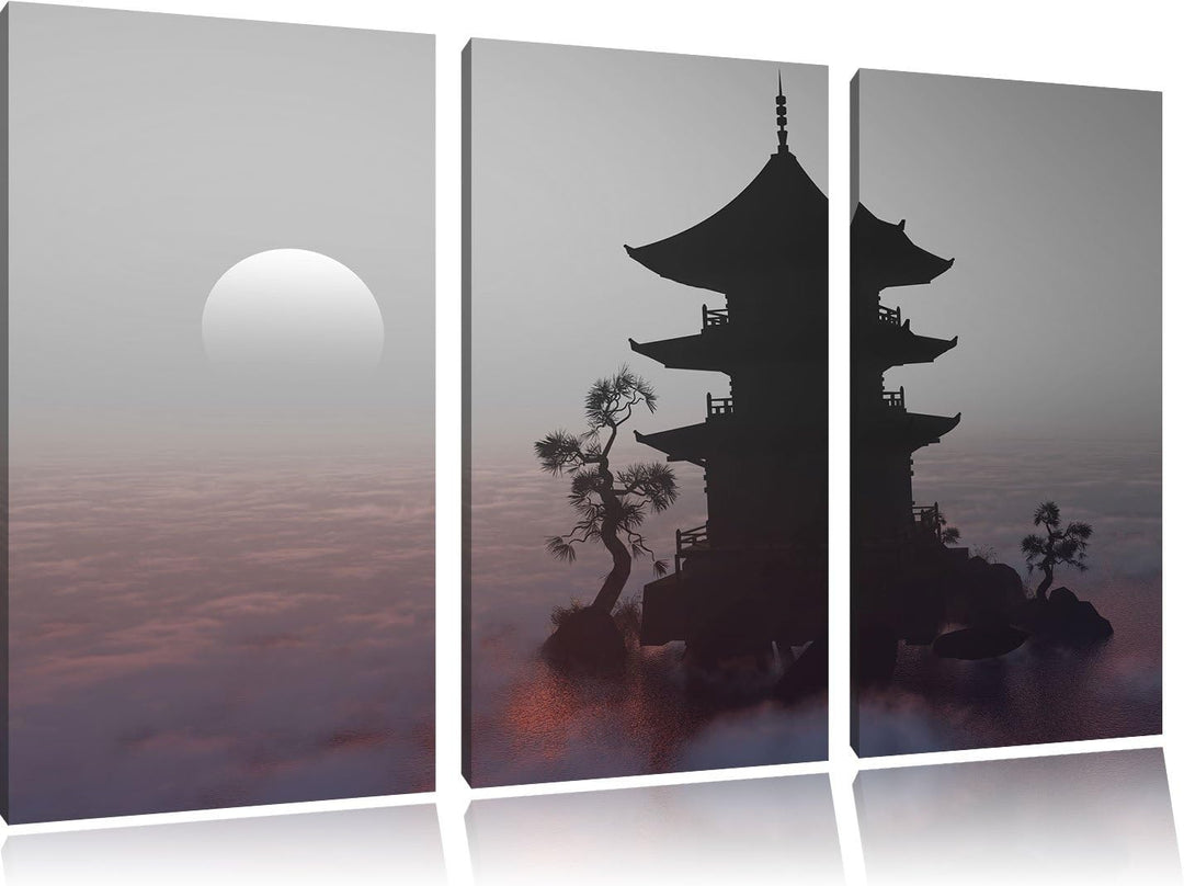 Pixxprint Buddhistischer Tempel in Asien als Leinwandbild/Grösse: 3 Teilig (120x80 cm) cm/Wandbild/K
