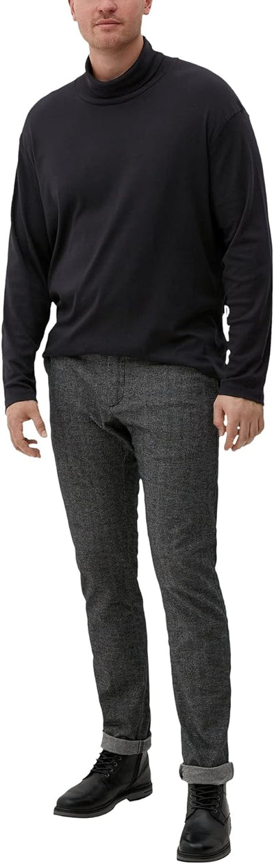 s.Oliver Big Size Herren Geripptes Longsleeve mit Turtleneck XXL Grosse Grössen Schwarz, XXL Grosse