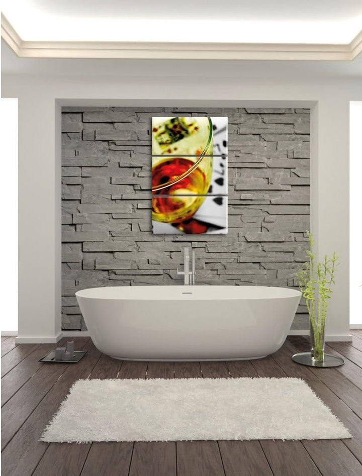 Pixxprint Glas Wein auf Spielkarten/Format: 3-Teiler (120x80cm) cm/Leinwandbild fertig bespannt Wand
