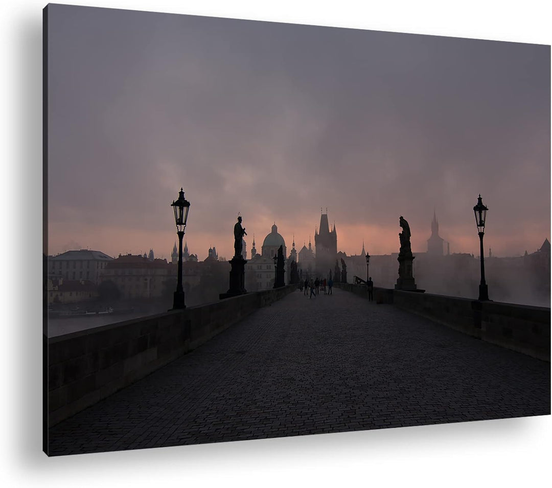 deyoli atemberaubende Brücke in Prag im Format: 80x60 als Leinwandbild, Motiv fertig gerahmt auf Ech