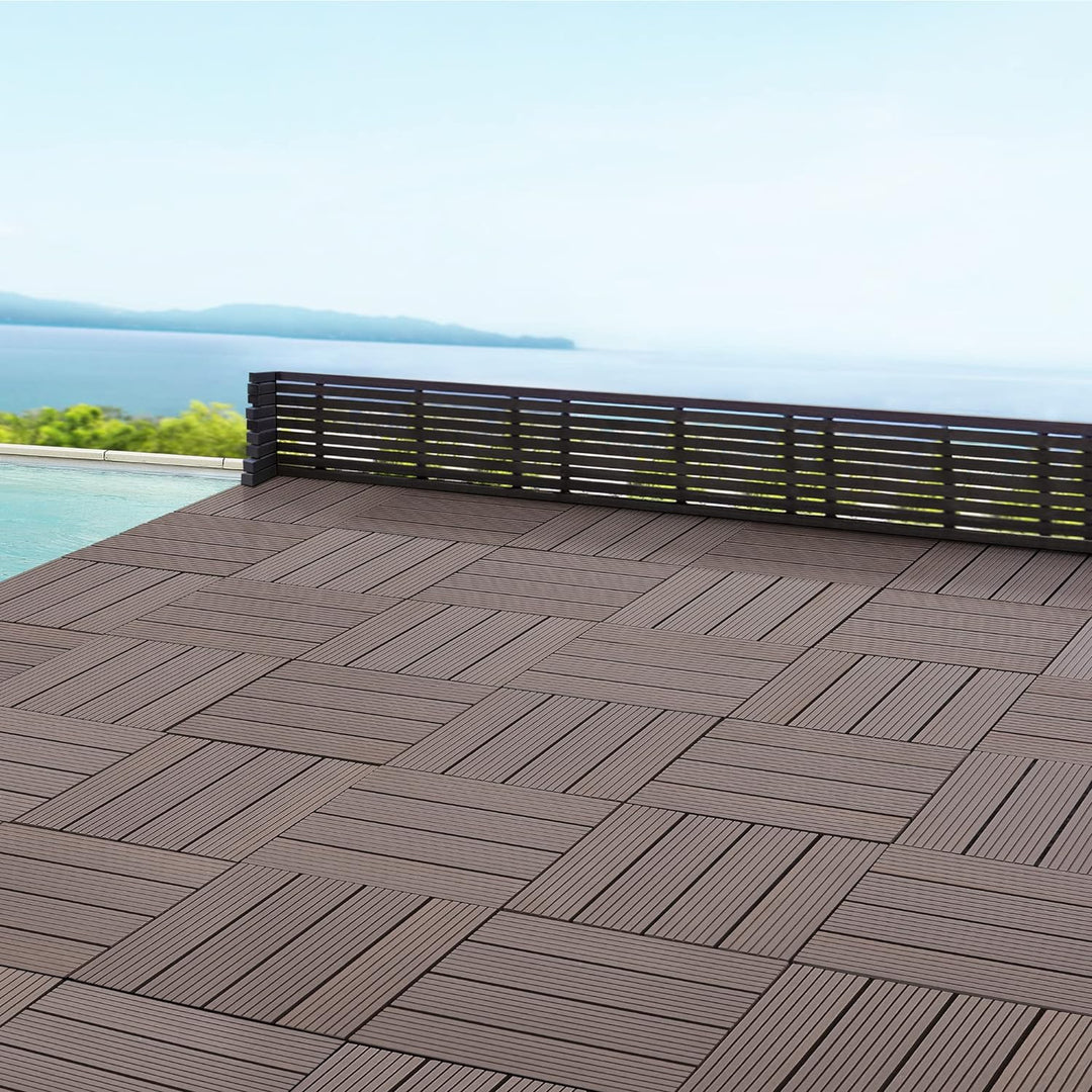 [en.casa] WPC Fliesen Schramberg 11er Set 1m² Terrassenfliesen witterungsbeständig Balkonfliesen rut