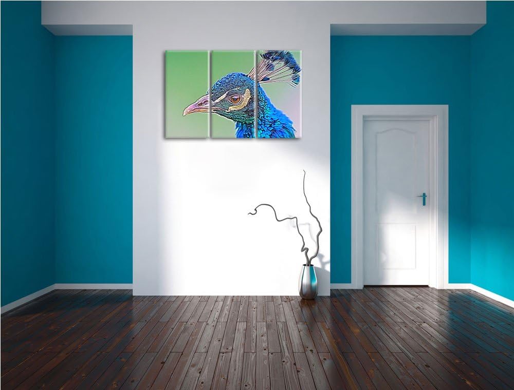 schöner farbenfroher Pfau Spezial 3-Teiler Leinwandbild 120x80 Bild auf Leinwand, XXL riesige Bilder