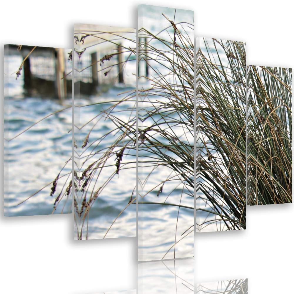 Feeby Leinwandbild 5 Teilig Landschaft Bild Wanddeko Gras See Natur braun 150x100 cm Leinwandbild 15