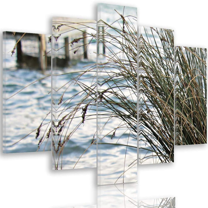 Feeby Leinwandbild 5 Teilig Landschaft Bild Wanddeko Gras See Natur braun 150x100 cm Leinwandbild 15