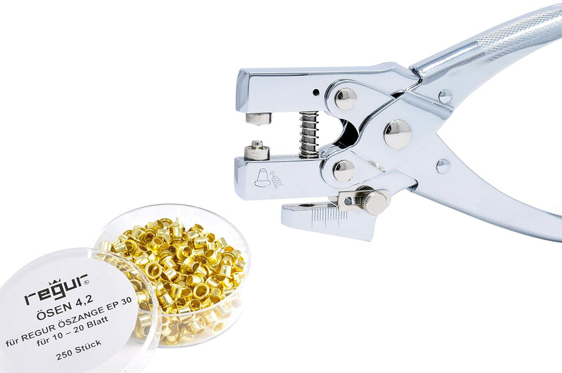 REGUR EP 30 Stanz- und Ösenzangen Set inklusive 100 Ösen 4,2 mm, für Verträge, zum Präsentieren, Rep