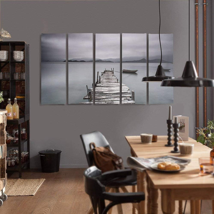 Feeby Frames, Leinwandbild Bilder Wand Bild - 5 Teile - Wandbilder Kunstdruck (BRÜCKE, SEE, GRAU) 15