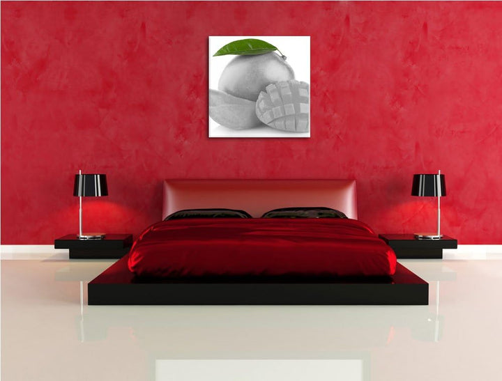 Pixxprint saftige aufgeschnittene Mango als Leinwandbild/Grösse: 70x70 cm/Wandbild/Kunstdruck/fertig
