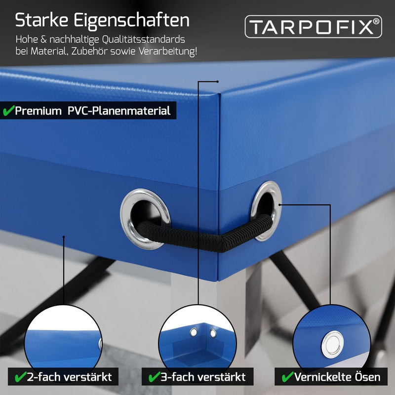 Tarpofix® Anhängerplane Flachplane 264 x 135 x 7,5 cm + 3X Planenbügel (verstellbar 100-145 cm) - ra