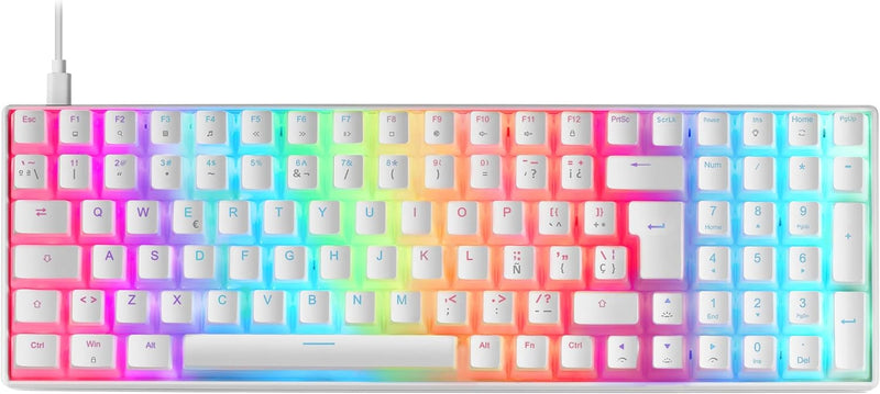 Mars Gaming MKULTRA, Mechanische Tastatur Weiss RGB, Kompakt 96%, Schalter Outemu SQ Rot, Spanisch-U