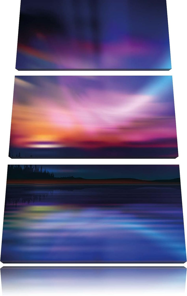 Pixxprint Nordische Polarlichter als Leinwandbild | Grösse: 3 Teilig (120x80) | Wandbild| Kunstdruck