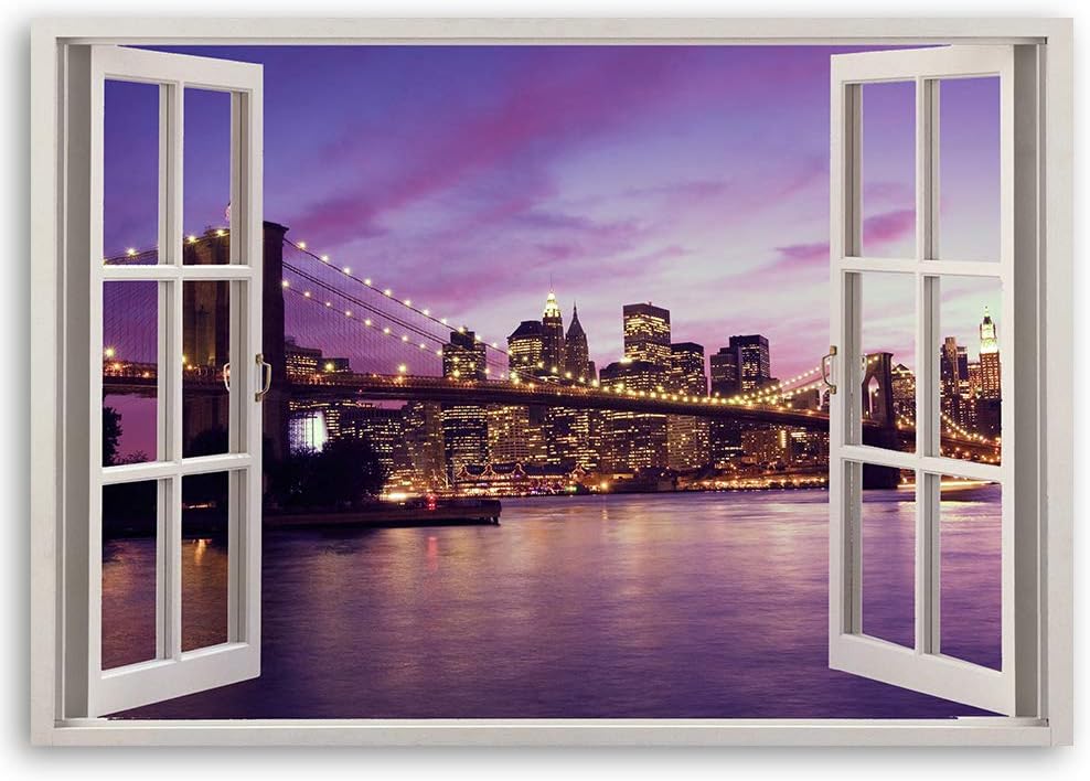 Leinwandbild XXL Brooklyn Bridge Wandbild Kunst 3D Illusion Violett 120x80 cm Leinwandbild 120x80 cm