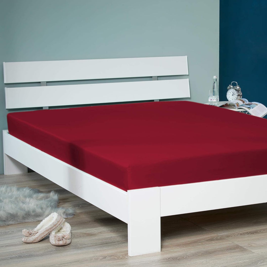 aqua-textil Luxury Bettwäsche zum Kombinieren 90 x 200 cm Spannbettlaken Bordeaux rot Baumwolle Mako