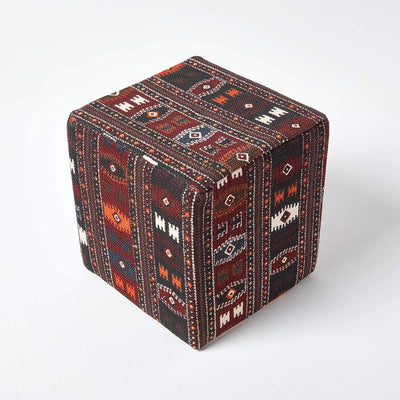 Homescapes Design Sitzwürfel Fusshocker Kilim Pouff mit traditionellem Kilim Muster