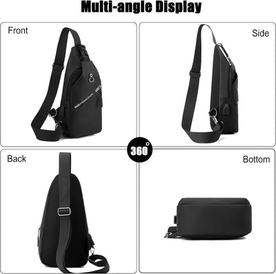 FANDARE Herren Brusttasche Sling Bag Umhängetaschen Schultertasche mit USB-Ladeanschluss Bauchtasche