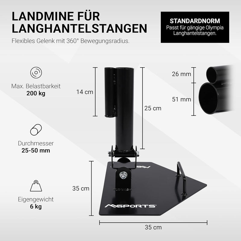 MSPORTS Landmine, Langhantelaufnahme, Core-Trainer für Langhantelstangen mit 25 oder 50 mm Flexibles