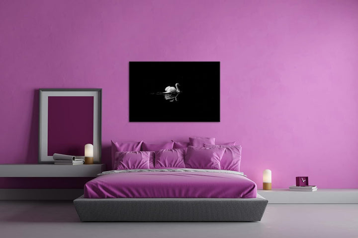 deyoli Dark einsamer Schwan Format:90x60 cm als Leinwandbild, Motiv fertig gerahmt auf Echtholzrahme