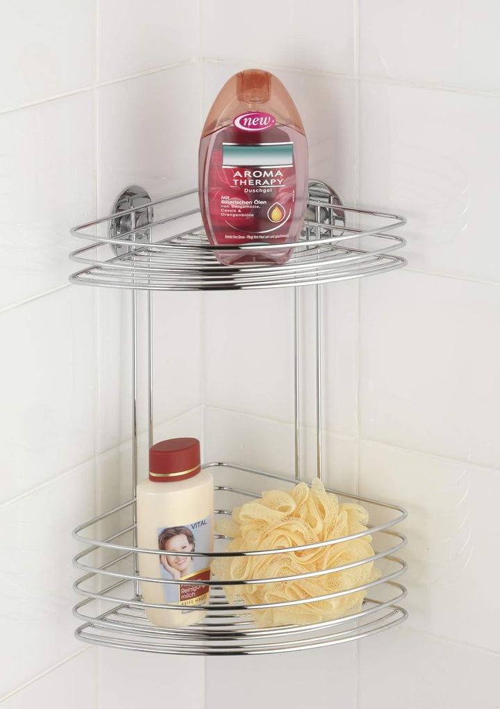 WENKO Turbo-Loc® Eckregal 2 Ablagen - Befestigen ohne bohren, Stahl, 26.5 x 33 x 20 cm, Chrom 33 x 2